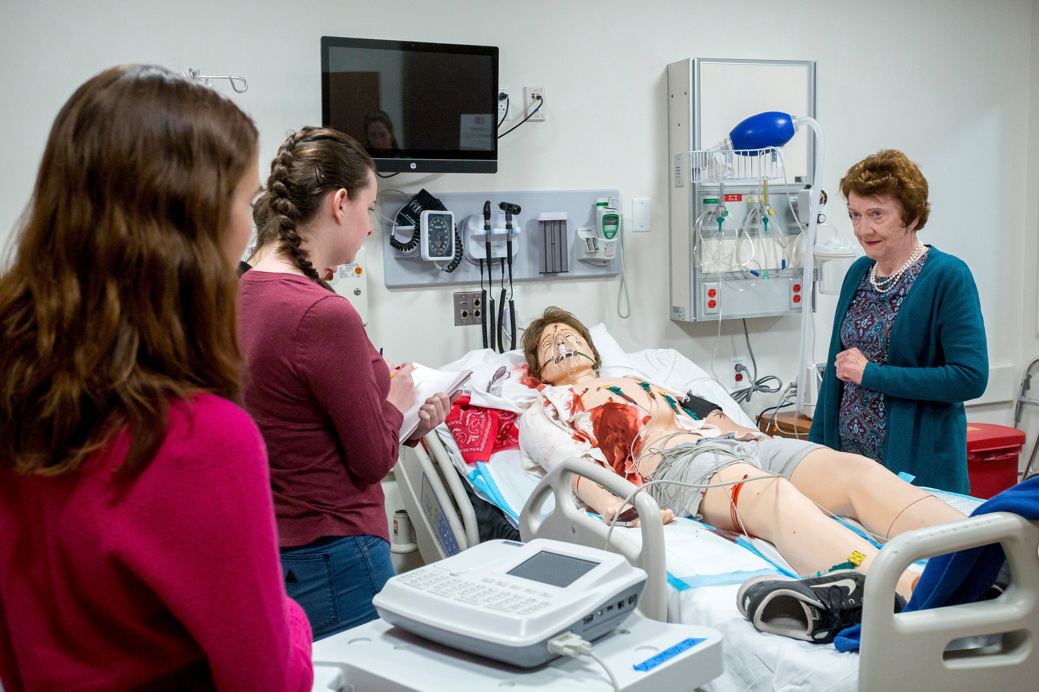 Burgess is pictured at her crime scene lab at Boston College's Connell School of Nursing in 2016